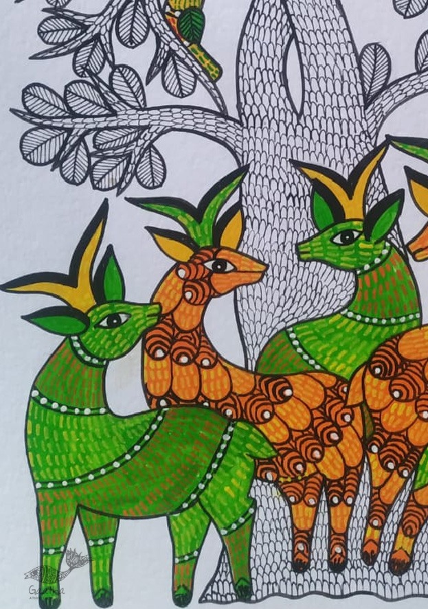 Buy Hand Painted Gond Painting - deer