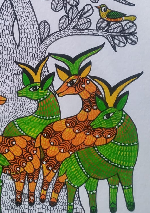 Buy Hand Painted Gond Painting - deer