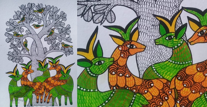 Buy Hand Painted Gond Painting - deer