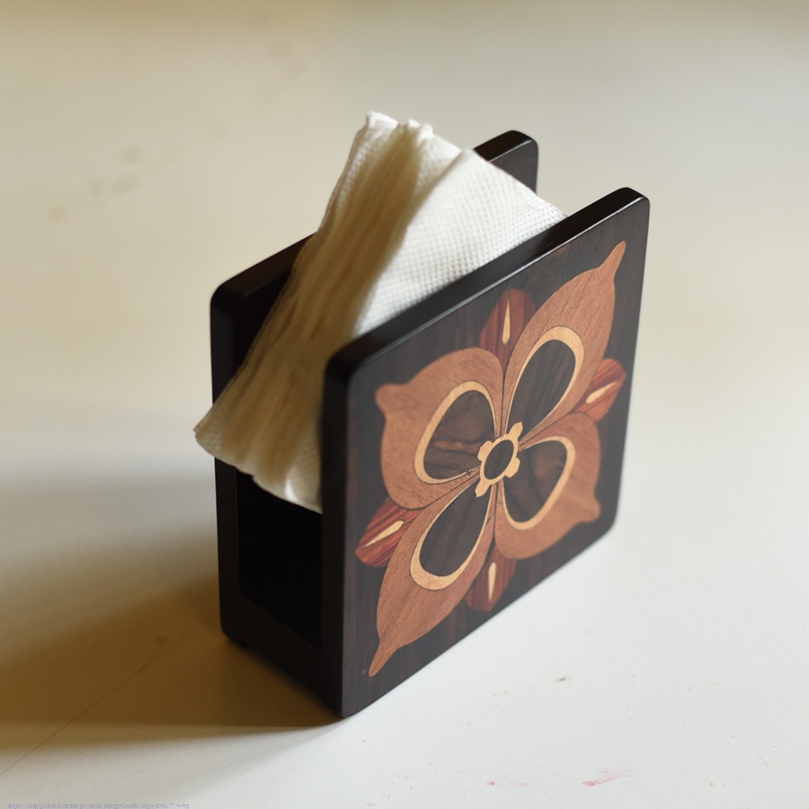 Flower inlay wooden Napkin Holder