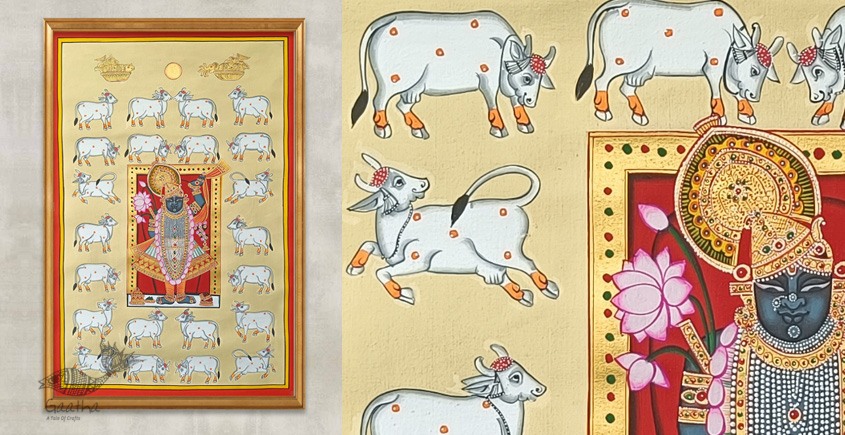 Hand painted pichwai paintings - Shrinathji And Cows Pichwai - III