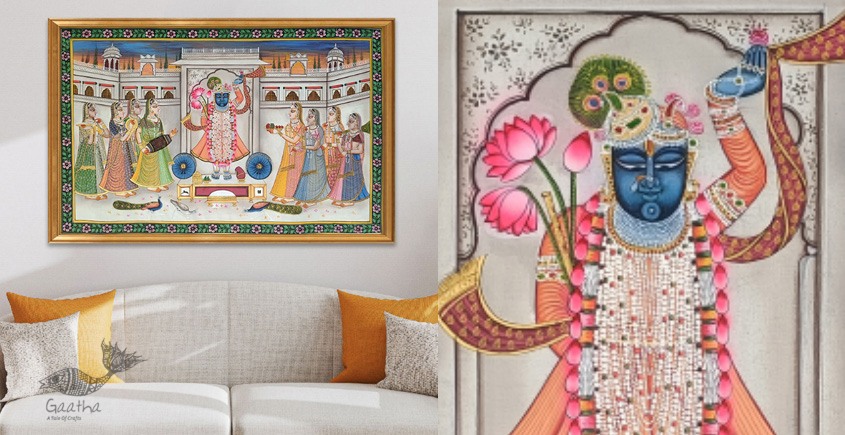 Hand painted pichwai paintings - Shrinathji Sandhya Arti Pichwai