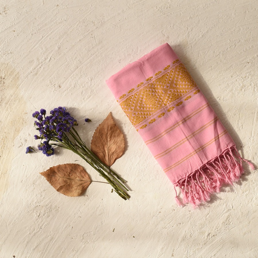 shop Assam Weaving - Handloom Cotton Stole- Light Pink