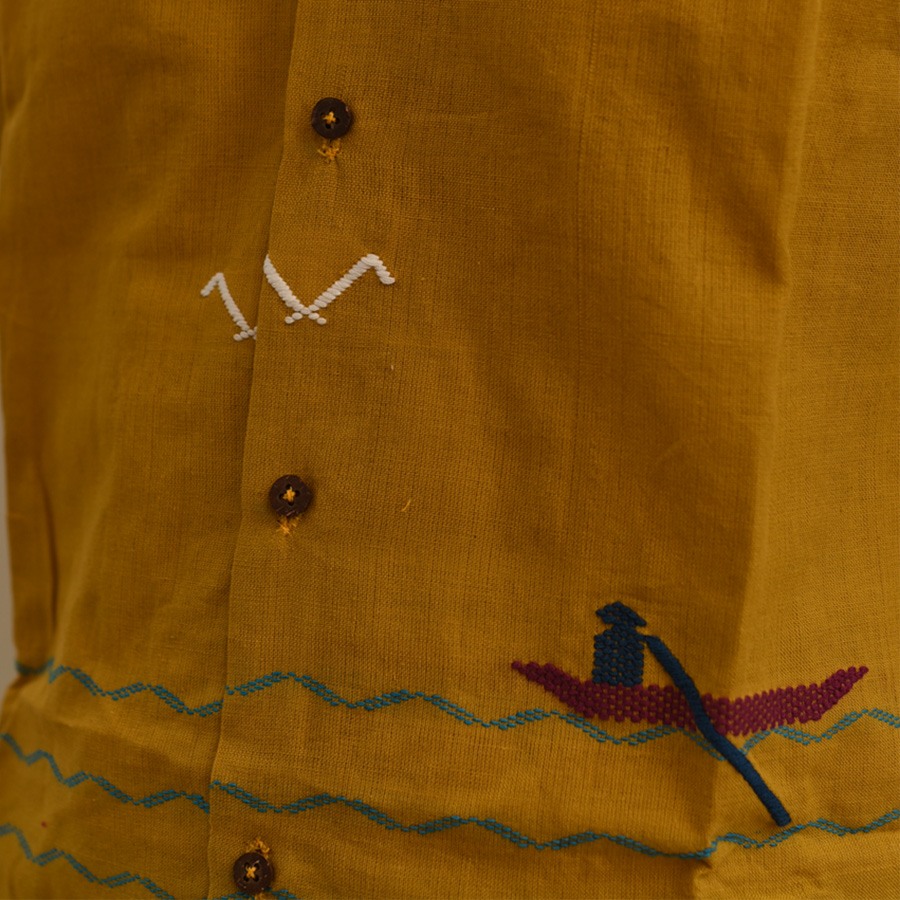 shop Pure Cotton Shirts - Extra Weft Hand Woven - Yellow