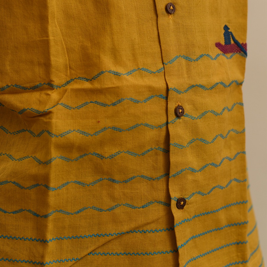 shop Pure Cotton Shirts - Extra Weft Hand Woven - Yellow