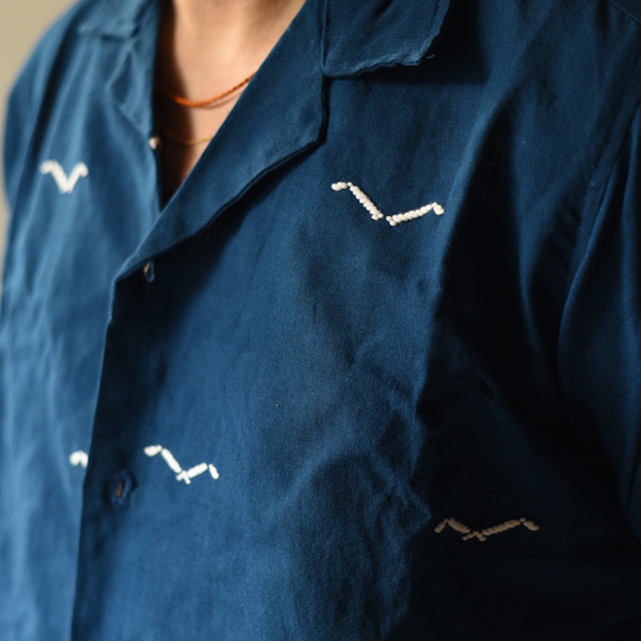 shop Pure Cotton Shirts - Extra Weft Hand Woven - Blue