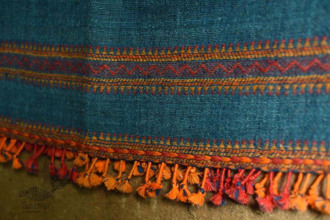 shop Bhujodi Handwoven Raw Woolen blue Shawl