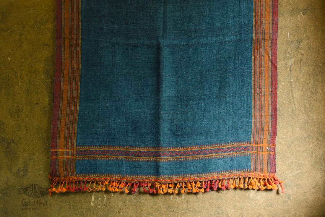 shop Bhujodi Handwoven Raw Woolen blue Shawl