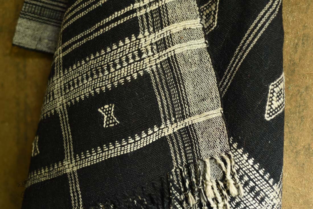 shop Kutchi Bhujodi Handspun Raw Woolen Black Shawl 