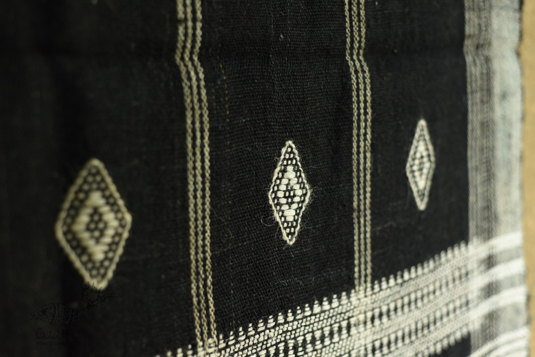 shop Kutchi Bhujodi Handspun Raw Woolen Black Shawl 