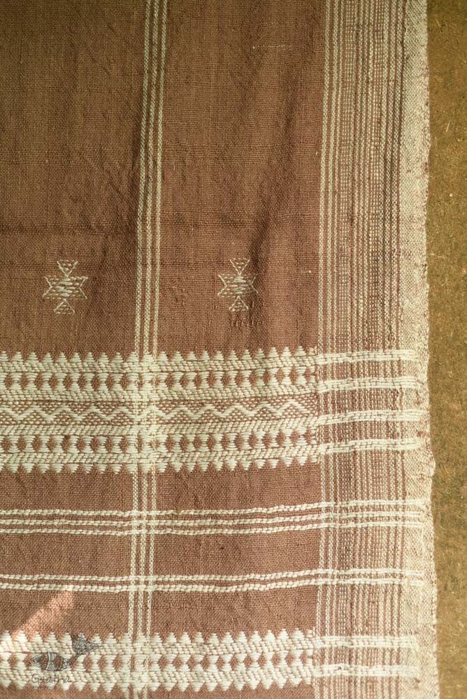 shop handwoven kutchi raw woolen unisex shawl -  Light Brown