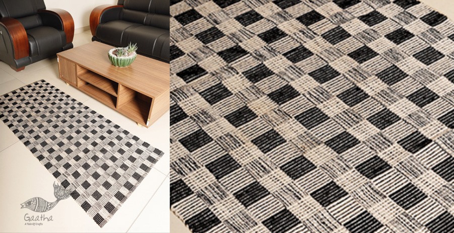 Handwoven Cotton Yoga Mat / Living Room Rug  - Chess 