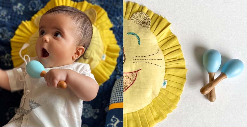 shop New Born Gift Set (Lion Pillow + 2 Wooden Maracas)
