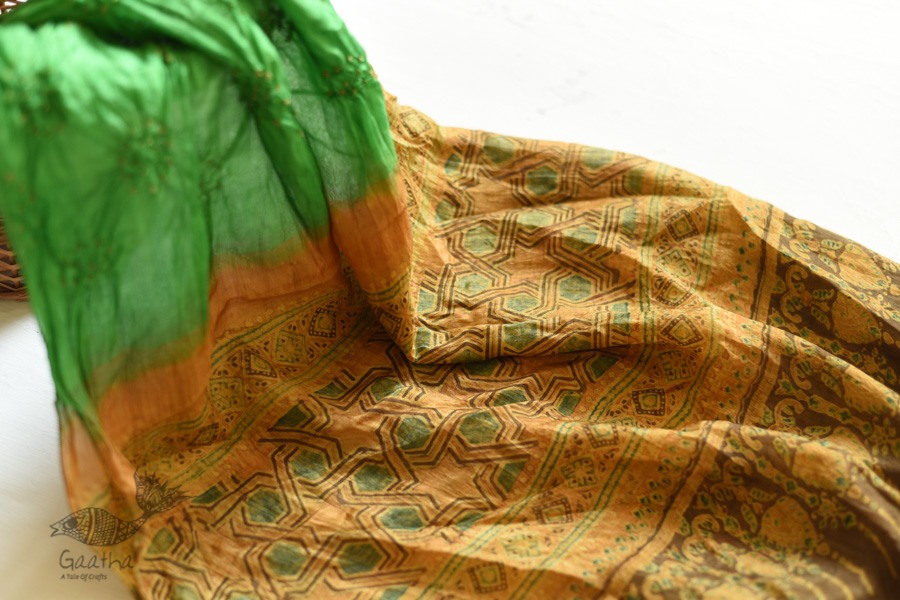 shop silk stole - handmade ajrakh bandhani