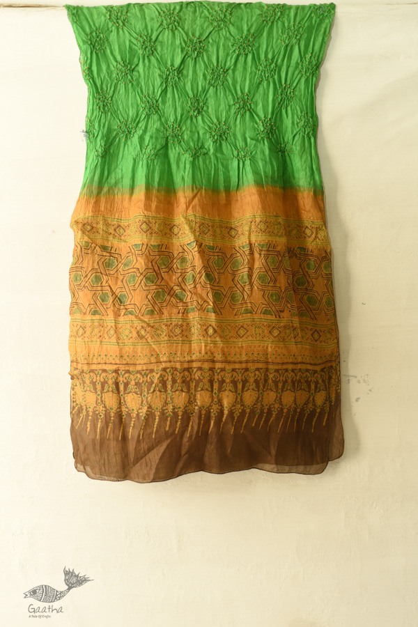 shop silk stole - handmade ajrakh bandhani