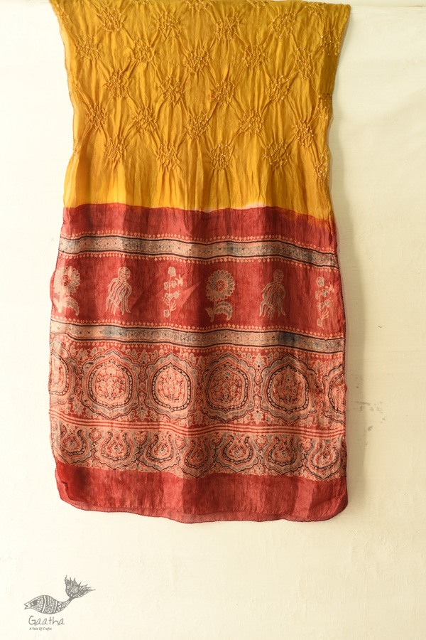 shop silk stole - handmade ajrakh bandhani