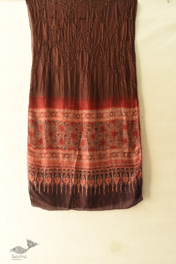 shop Ajrakh Bandhani Silk Stole