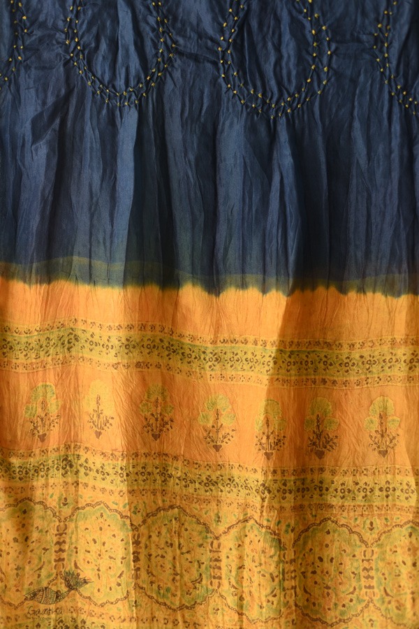 shop Handcrafted Ajrakh Bandhani Silk Navy Blue Stole