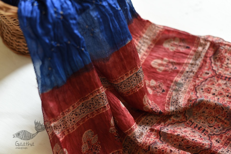 shop silk stole - handmade ajrakh bandhani