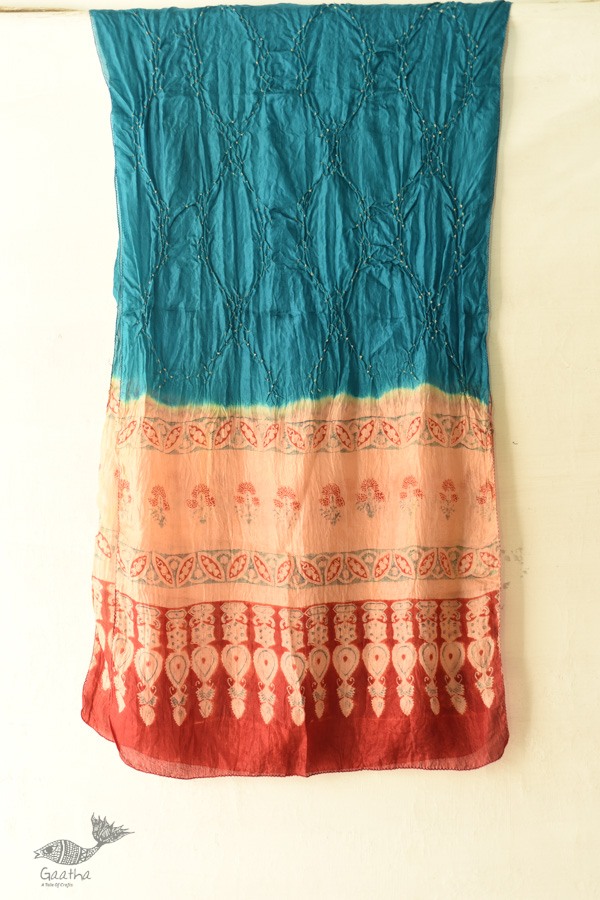 shop silk stole - handmade ajrakh bandhani