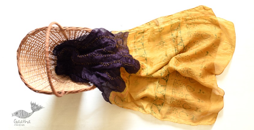 shop Handcrafted Ajrakh Bandhani Dark Violet Color Silk Stole