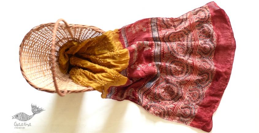 shop silk stole - handmade ajrakh bandhani