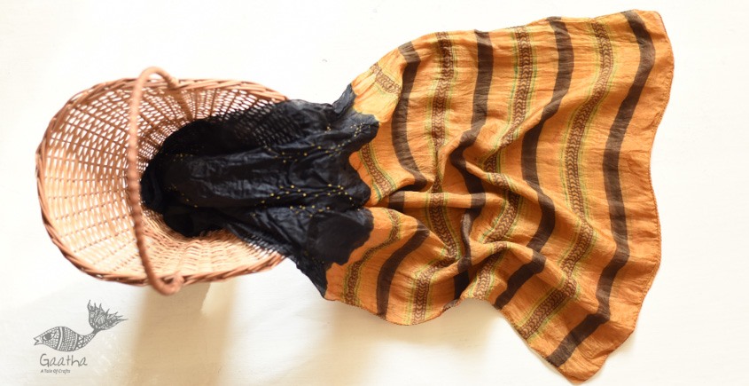 shop silk stole handcrafted - handmade ajrakh bandhani