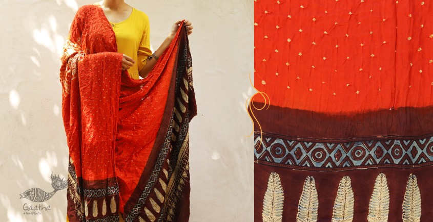 Flavors of fusion ★ Gajji Silk Ajrakh Bandhani Dupatta ~ 4