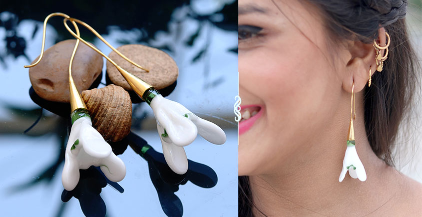 Flora ⚹ Glass Jewellery ⚹ Snow Drop ( Earring ) ~ 12