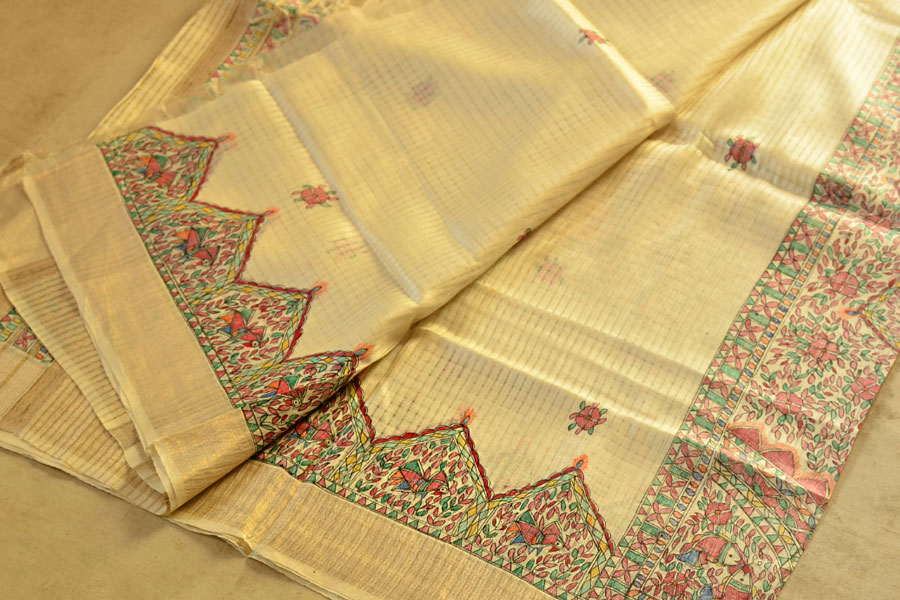 Dream Girl ❁ Tussar Silk . Madhubani Saree ❁ 10