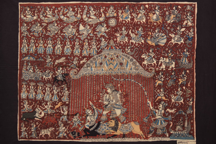 Sacred cloth of the Goddess - Durga Mata & Mahishasura ( 25 X 20 )