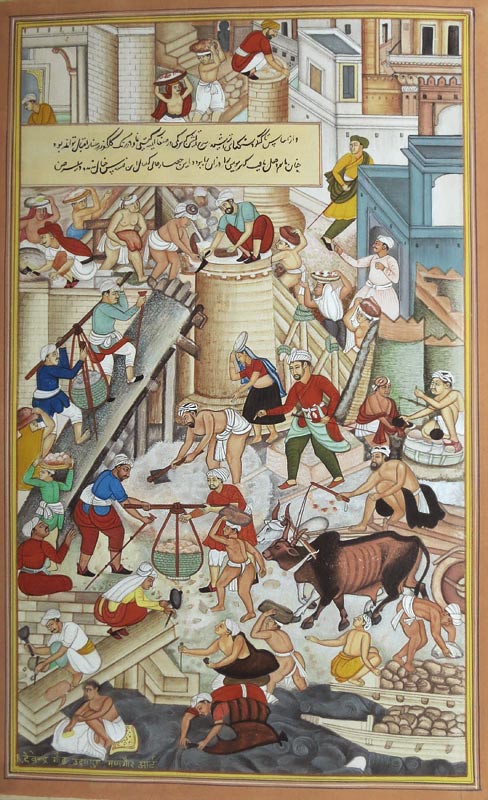 Miniature painting ~ Construction of Agra fort