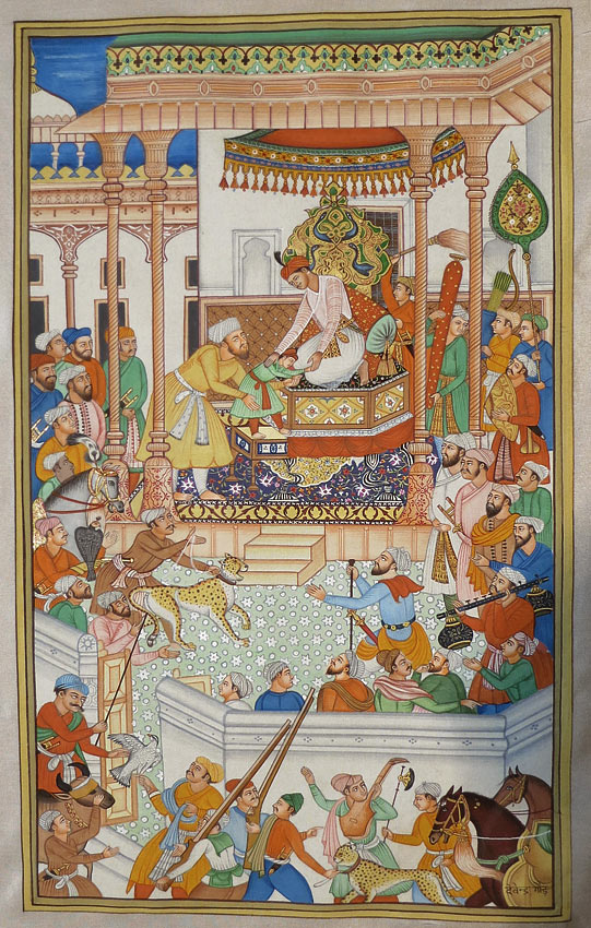 Miniature painting ~ Emperor Akbar receiving Abdul rahim