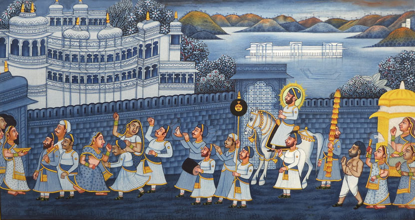 Miniature painting ~ Maharaja Fateh Singh ji wedding procession