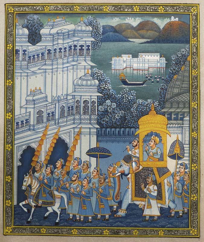 Miniature painting ~ Maharaha procession at Night