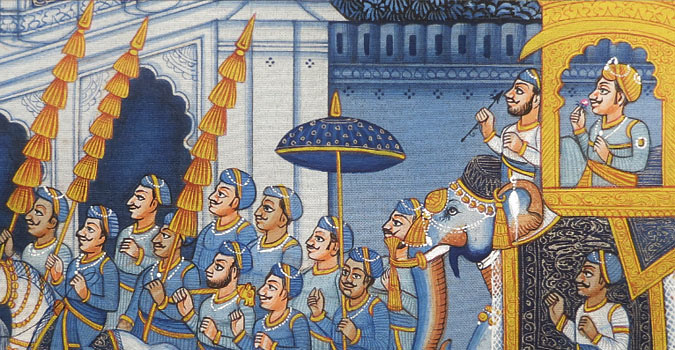 Miniature painting ~ Maharaha procession at Night