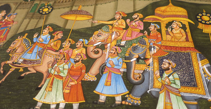 Miniature painting ~ Maharaja fateh singh ji  procession