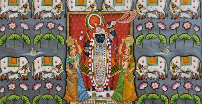 Pichwai Painting ~ Jal kamal with shrinathji and cow (122 X 152)