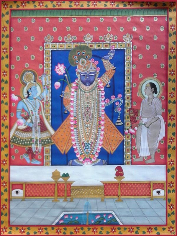 Pichwai Painting ~  Shrinath ji, Yamuna ji and Mahaprabhuji