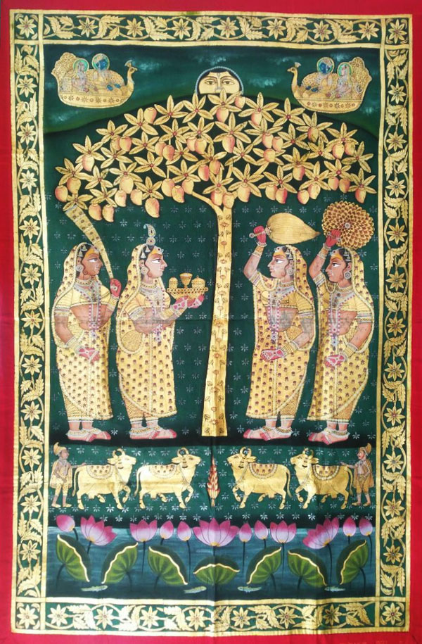 Pichwai Painting ~ Gopis . Gold foil Work