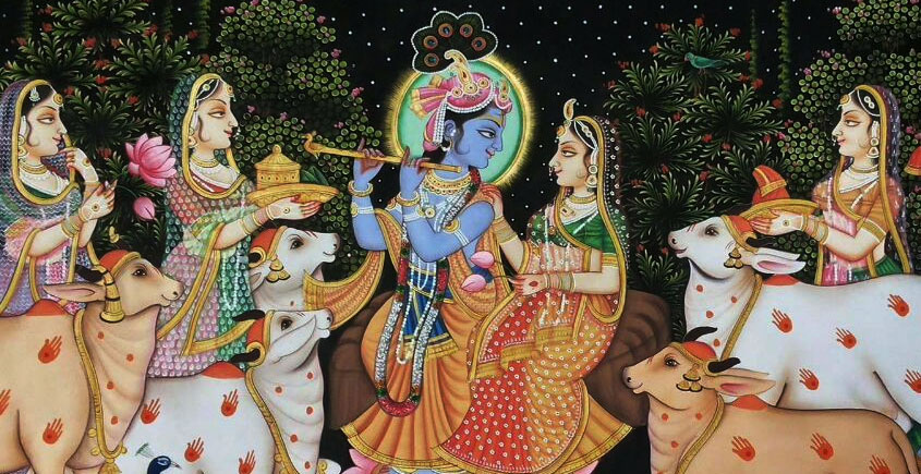 Painted Pichwai - Krishna & Gopis From Nathdwara - Rajasthan