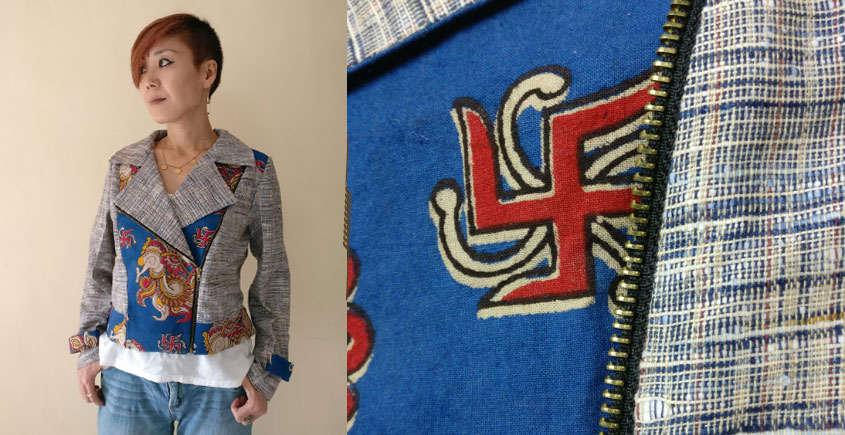 Expressway ❆ Biker Jacket - Handloom & Kalamkari (Blue) ~ 13