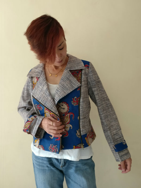 Expressway ❆ Biker Jacket - Handloom & Kalamkari (Blue) ~ 13