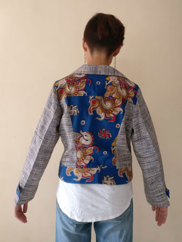 Expressway ❆ Biker Jacket - Handloom & Kalamkari (Blue) ~ 13
