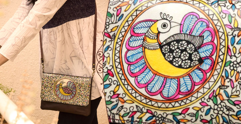 उपवन ~ Leather * Hand Painted { Clutch Madhur Mayur }