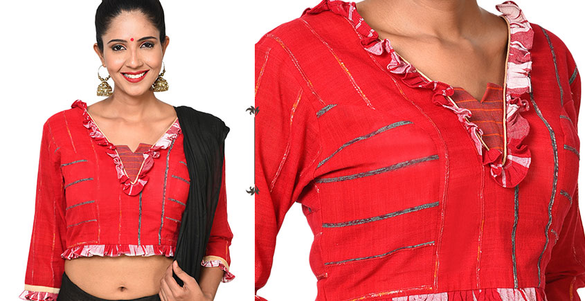 Soft Bengal Handwoven Gamcha Checked Saree - Red & White – Okhaistore