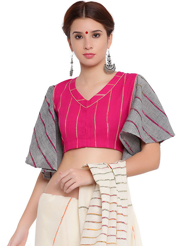 खेस ✥ Pink khesh blouse with grey khesh umbrella sleeves ✥ 8