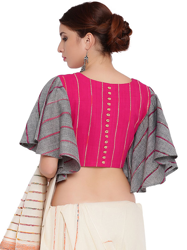 खेस ✥ Pink khesh blouse with grey khesh umbrella sleeves ✥ 8