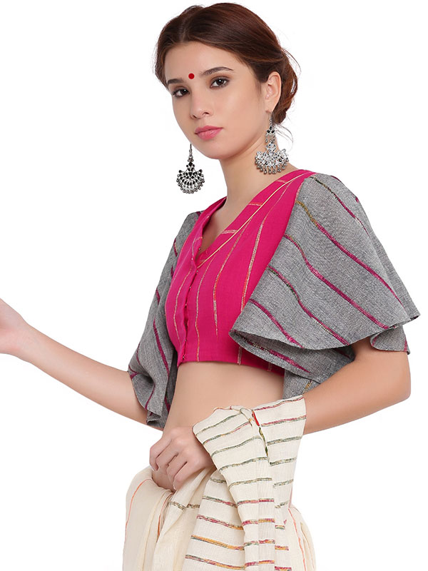 खेस ✥ Pink khesh blouse with grey khesh umbrella sleeves ✥ 8