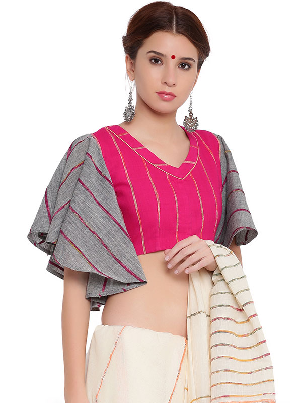 खेस ✥ Pink khesh blouse with grey khesh umbrella sleeves ✥ 8